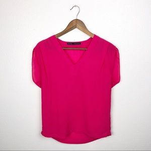 Zara • Pink V-Neck Boxy Blouse